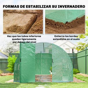 Invernadero de Exterior 6x3x2 m, Invernadero de Túnel con Puerta con Bisagras, Ventanas de Malla, Cubierta PE 140g/m² y Marco de Acero Galvanizado, Anti-UV, Impermeable, para Cultivos, Verde