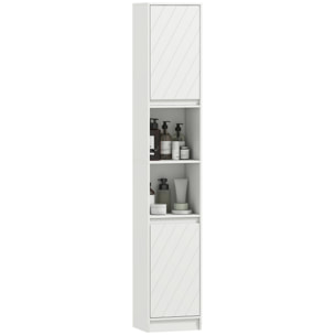 Armario de Baño Alto, Columna de Baño Estrecha con 2 Puertas y 2 Estantes Abiertos, para Espacios Pequeños, 30x24x170 cm, Blanco