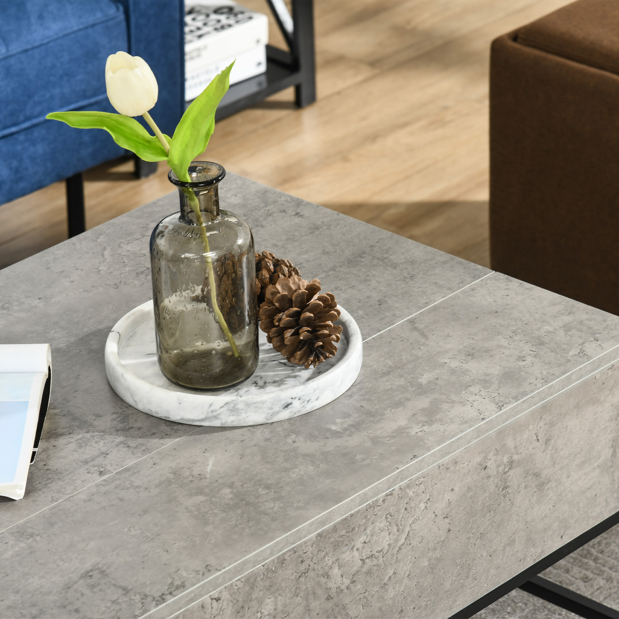 Mesa de Centro Elevable Mesa de Centro con Espacio de Almacenaje Oculto Mesa Elevable para Salón Comedor 90x60,5x45,5 cm Gris Cemento