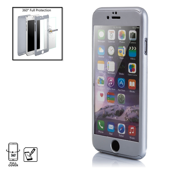 DAM FULL COVER+VETRO CUSTODIA PER IPHONE 6/6S PLUS ARGENTO 816 Cm. Color argento