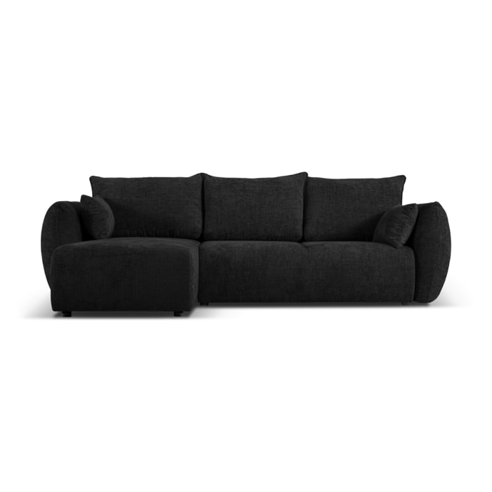 Canapé d'angle gauche convertible avec coffre de rangement "Matera" 4 places en chenille noir