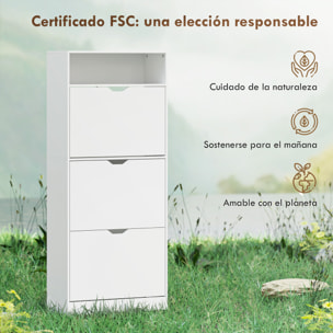 Zapatero Estrecho con 3 Cajones Abatibles, Zapatero Entrada Recibidor Alto con Estantes Ajustables y Compartimento Abierto, para 12-18 Pares de Zapatos, Blanco