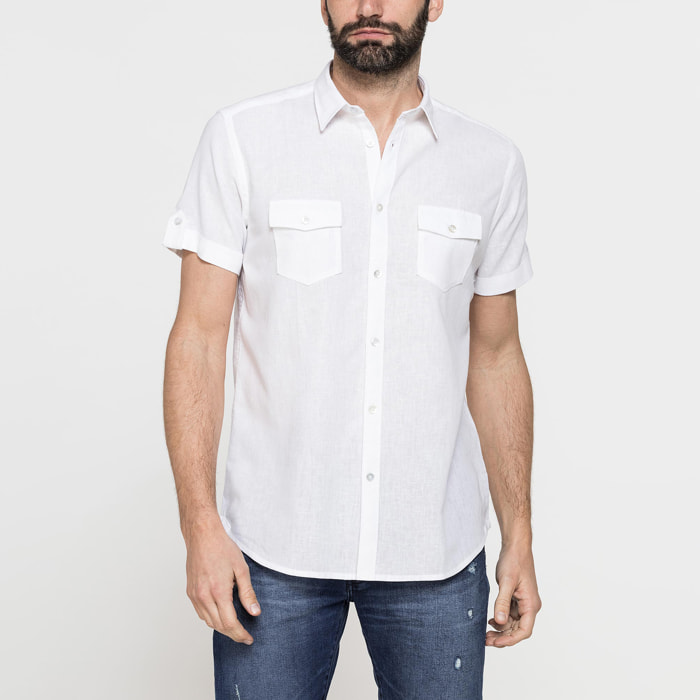 CAMICIA ESTIVA A MANICA CORTA IN MISTO LINO
