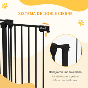 Barrera para Perros de Acero Valla para Mascotas Plegable de 3 Paneles con Doble Cerradura y Función de Bloqueo Auxiliar para Puerta Pasillo Escalera 206x90 cm Negro