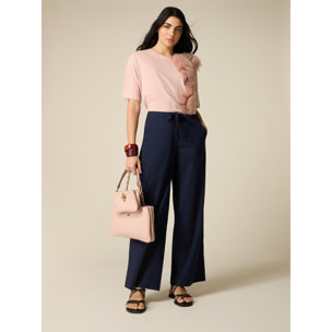 Oltre - Pantalones palazzo de popelina - Azul