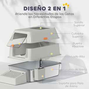 PawHut Arenero para Gatos Cubierto de Acero Inoxidable Caja de Arena para Gatos Arenero Cerrado para Gatos con Paso de Salida y Pala de Acero Inoxidable Gris Claro