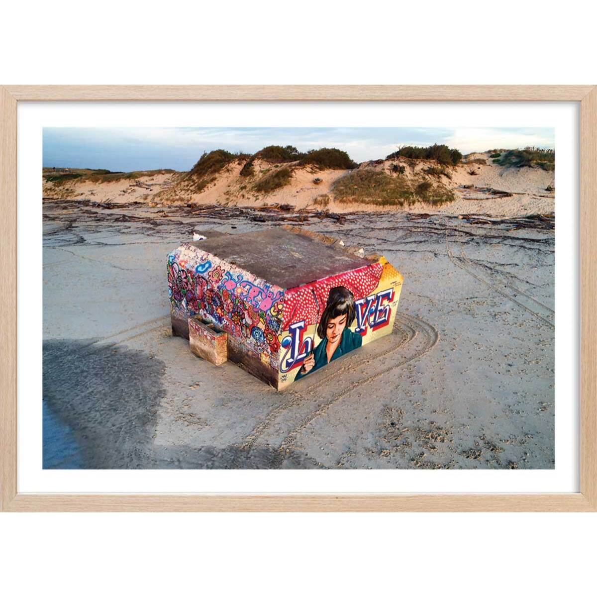 Affiche blockhaus art love Affiche + cadre en bois - Chêne