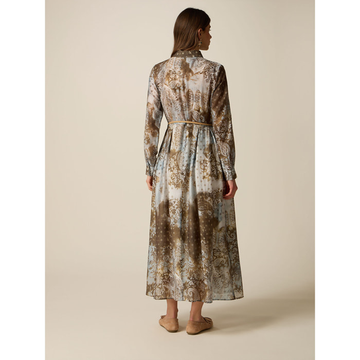Oltre - Vestito chemisier lungo fantasia - Marrone