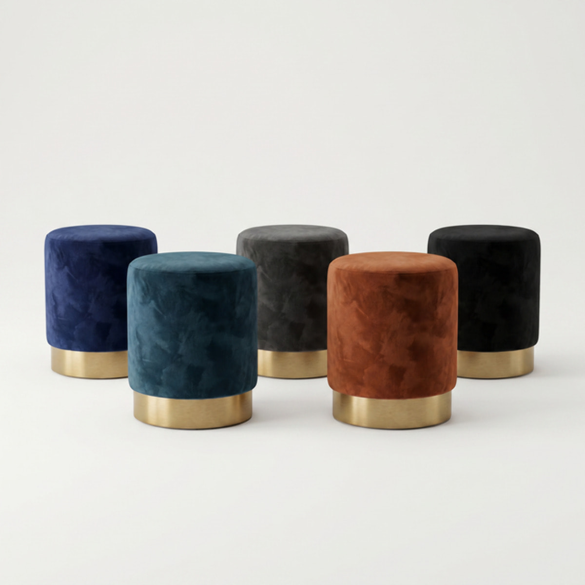 Pouf cilindrico in velluto con base dorata, sgabello imbottito elegante e resistente, seduta compatta salvaspazio, ideale per salotto camera ingresso e toeletta, design moderno glamour e versatile
