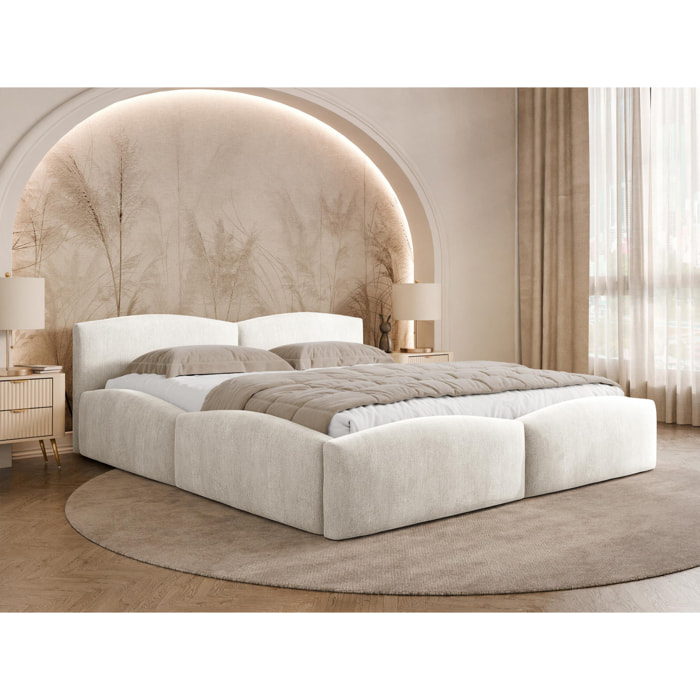 Carla - lit coffre - 180x200 cm - en velours texturé - sommier inclus - Beige