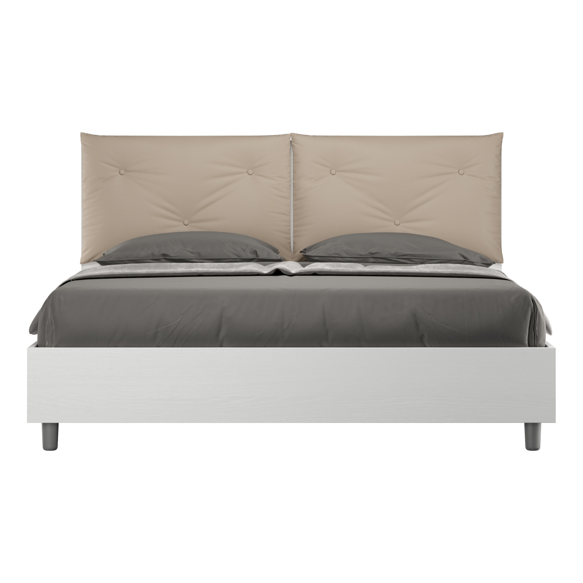 Cama sin somier 160x190 con cojines cuero sintético gris paloma Egos Appia