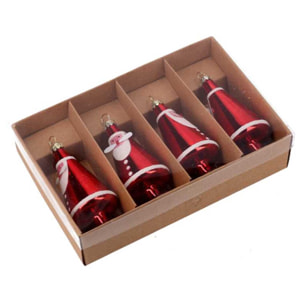 Set di 4 babbi natale in vetro rosso cm18,8x12,6h4,5