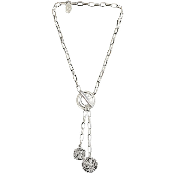 Collar corbatero con doble moneda cierre Barra en plata
