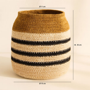 Panier en jonc de mer naturel, safran et noir KASBA