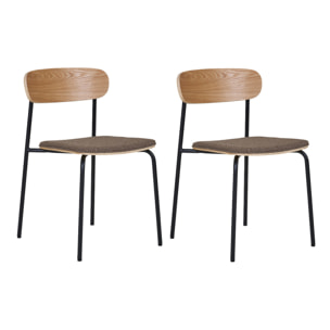Zoe - lot de 2 chaises en bois de frêne - pieds en acier - Marron