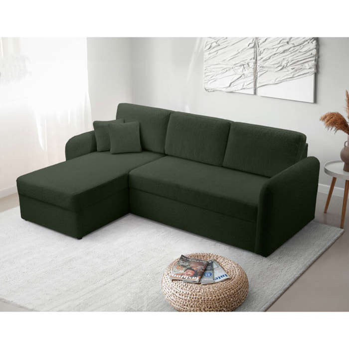 Pocatello - canapé d'angle réversible 4 places - convertible avec coffre - en tissu bouclette - Vert
