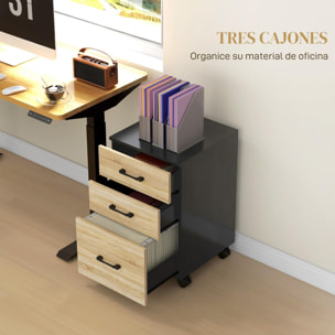 Cajonera de Oficina Mueble Archivador con 4 Ruedas 3 Cajones para Tamaño A4 Carta para Estudio Salón 40x42x65 cm Roble y Negro