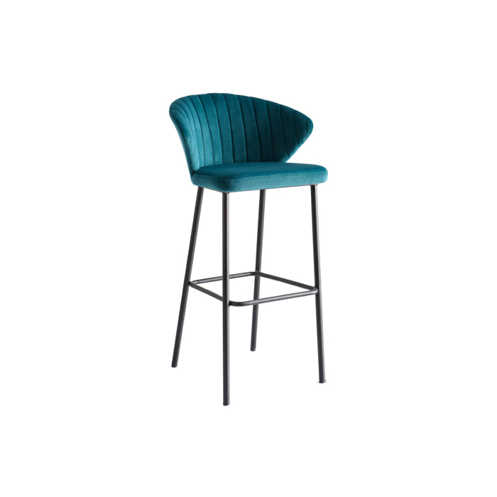 Tabouret de bar design en tissu velours gaufré bleu canard H78 cm DALLY