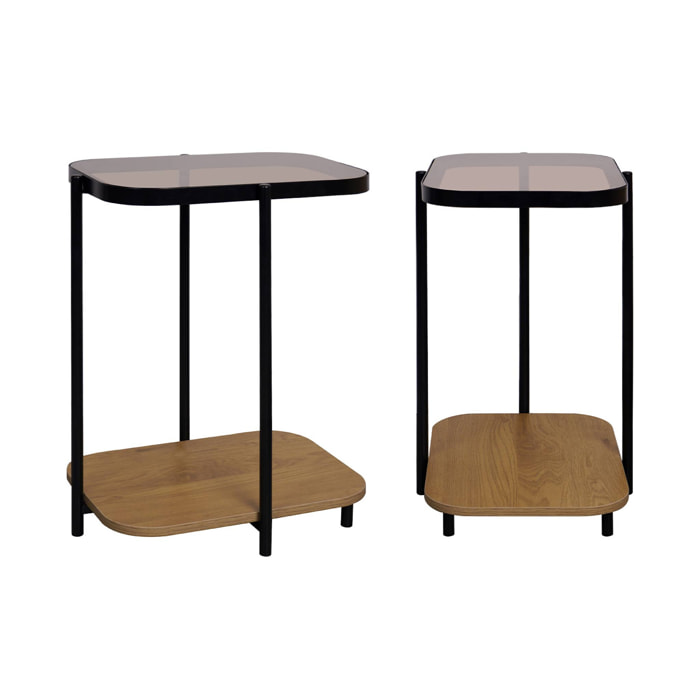 Bouts de canapé vintage métal et décor bois plateaux en verre (lot de 2) SMOOKY