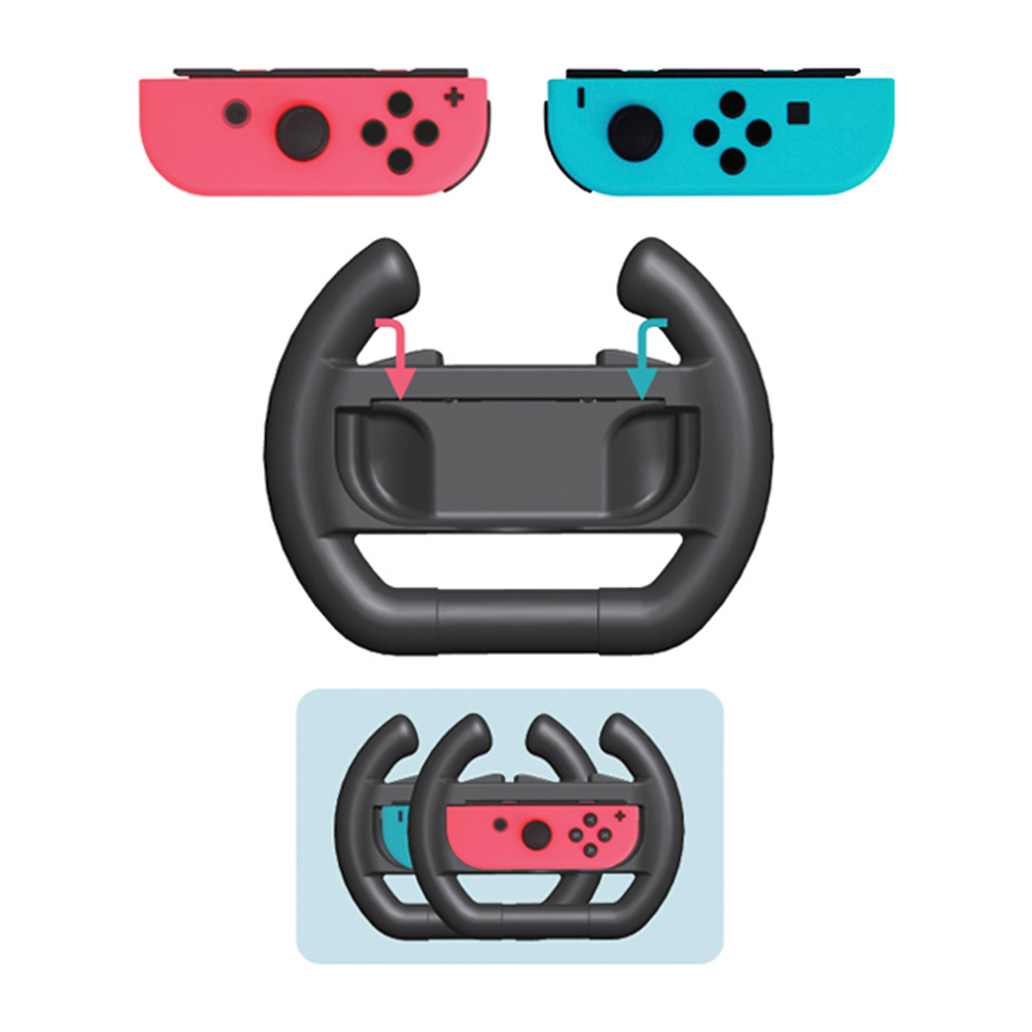 DAM Volante Dobe para mando Joy-Con de Switch. Incluye 2 unidades. 15,5x6,5x12,1 Cm. Color: Negro