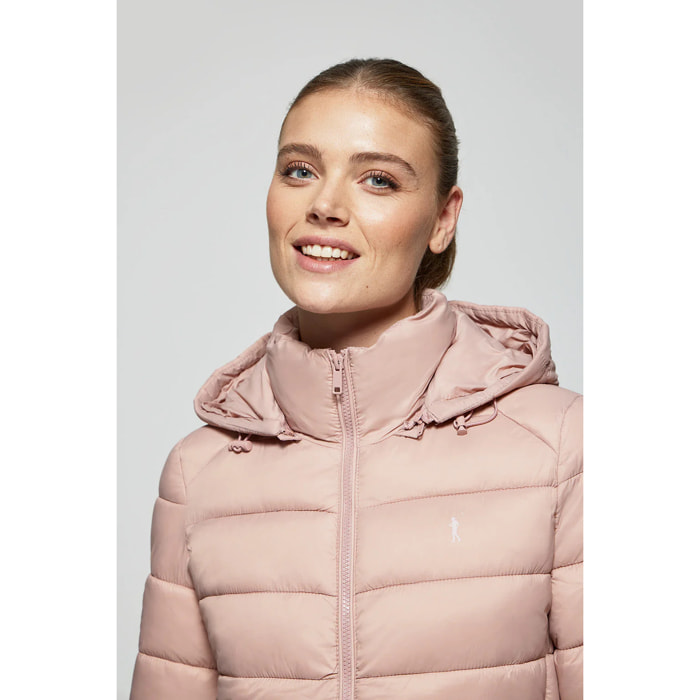 Cappotto ultraleggero rosa aderente con cappuccio o print Rigby Go