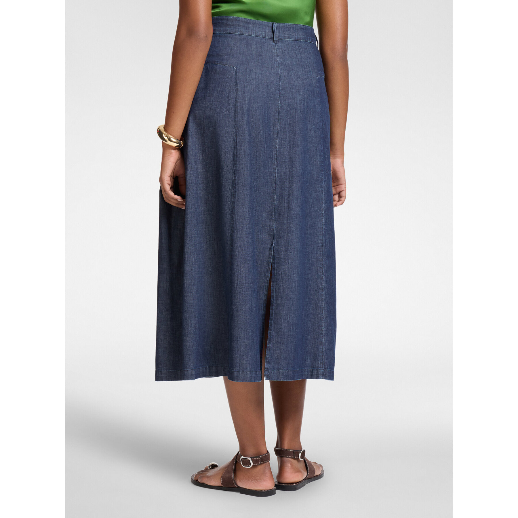 Elena Mirò - Falda longuette en Chambray línea A - Azul