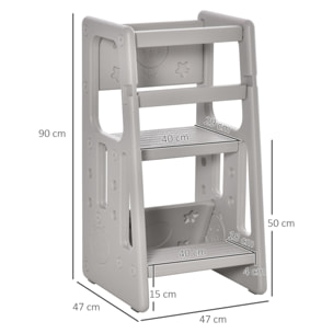 Torre de Aprendizaje para Niños Taburete Infantil con Altura Ajustable en 3 Posiciones y Plataforma Antideslizante para Cocina Comedor Baño 47x47x90 cm Gris