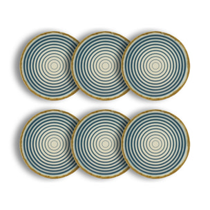 Lot de 6 assiettes plates spirale 27cm en faïence bleu et beige  SPIRALE
