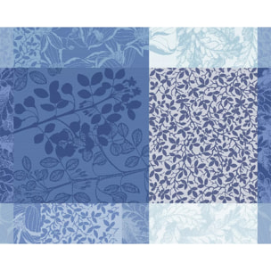 Set pur coton enduit motif jacquard Mille rameaux bleu