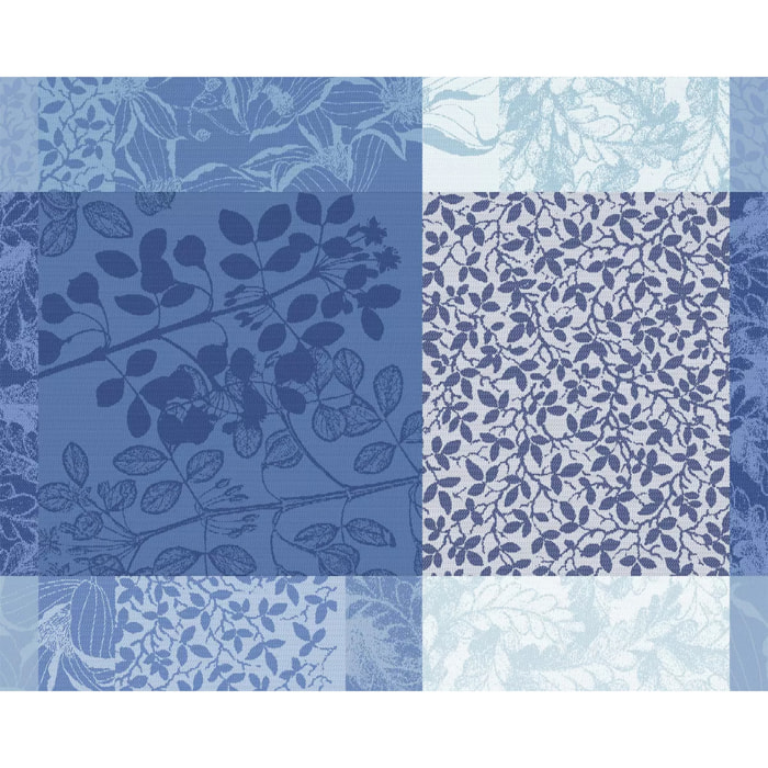 Set pur coton enduit motif jacquard Mille rameaux bleu