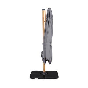 Parasol déporté carré 3x3m, mât effet bois + dalles à lester 50x50cm FALGOS + BASE 50