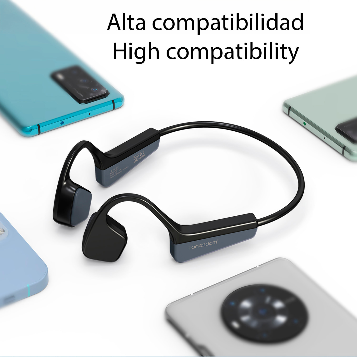 Cuffie sportive a conduzione ossea, Bluetooth 5.2, fino a 10 ore di autonomia. Massimo comfort, alta qualità del suono.
