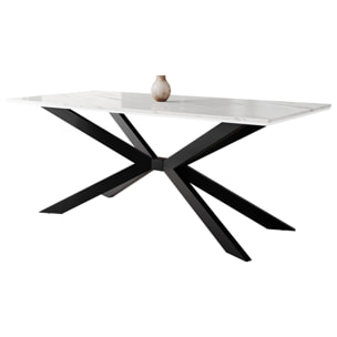 Casey - table à manger - plateau effet marbre - pieds en métal - 4 à 8 personnes - Blanc / Noir