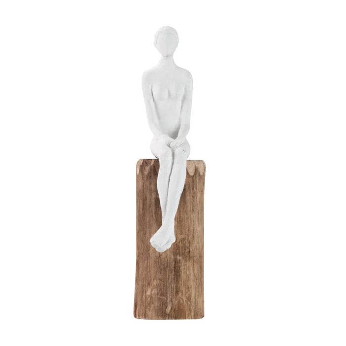 Figura Señora Sentada Poliresina Madera 9x16x39 Cm