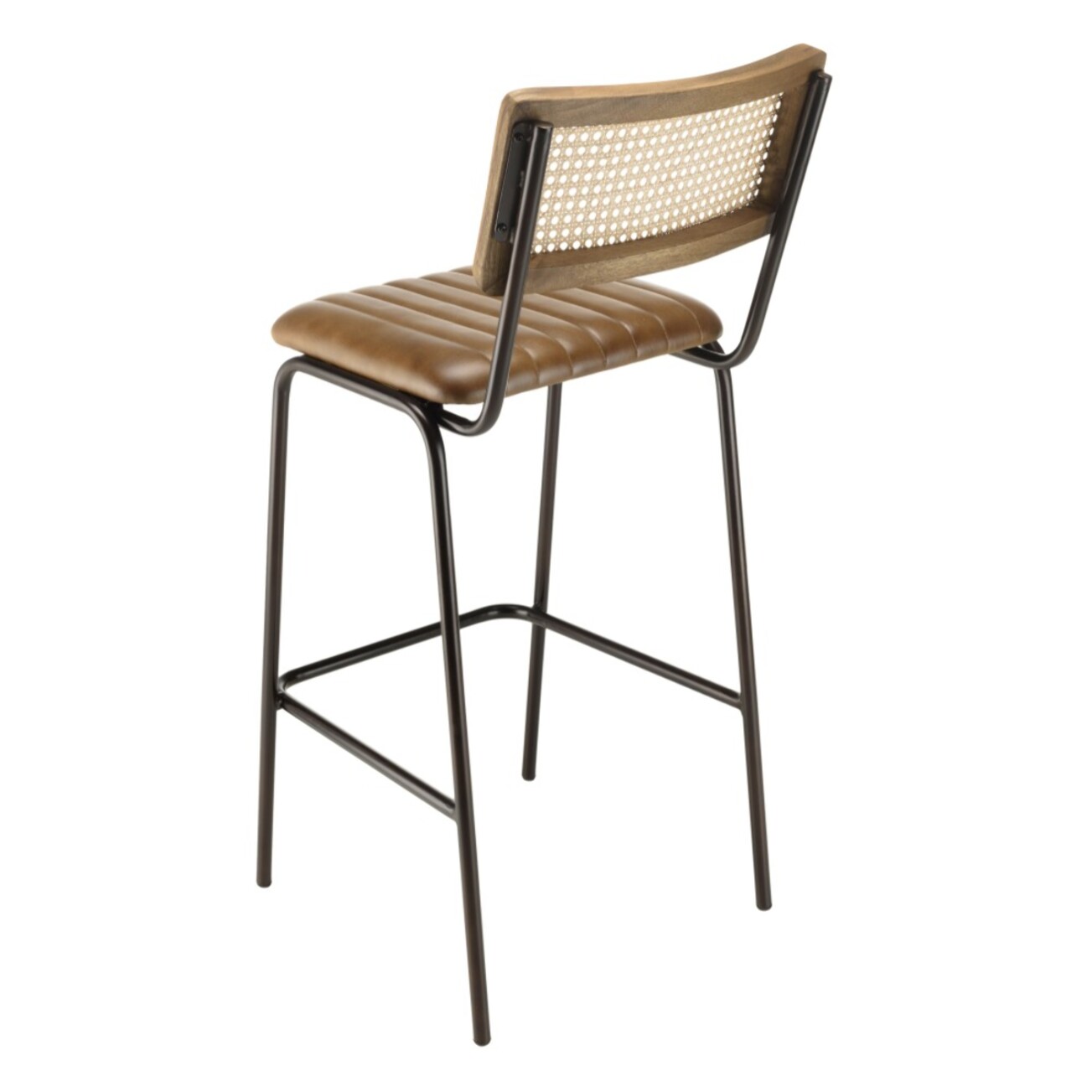 MARCEL - Lot de 2 tabourets de bar assise matelassée cuir dossier droit