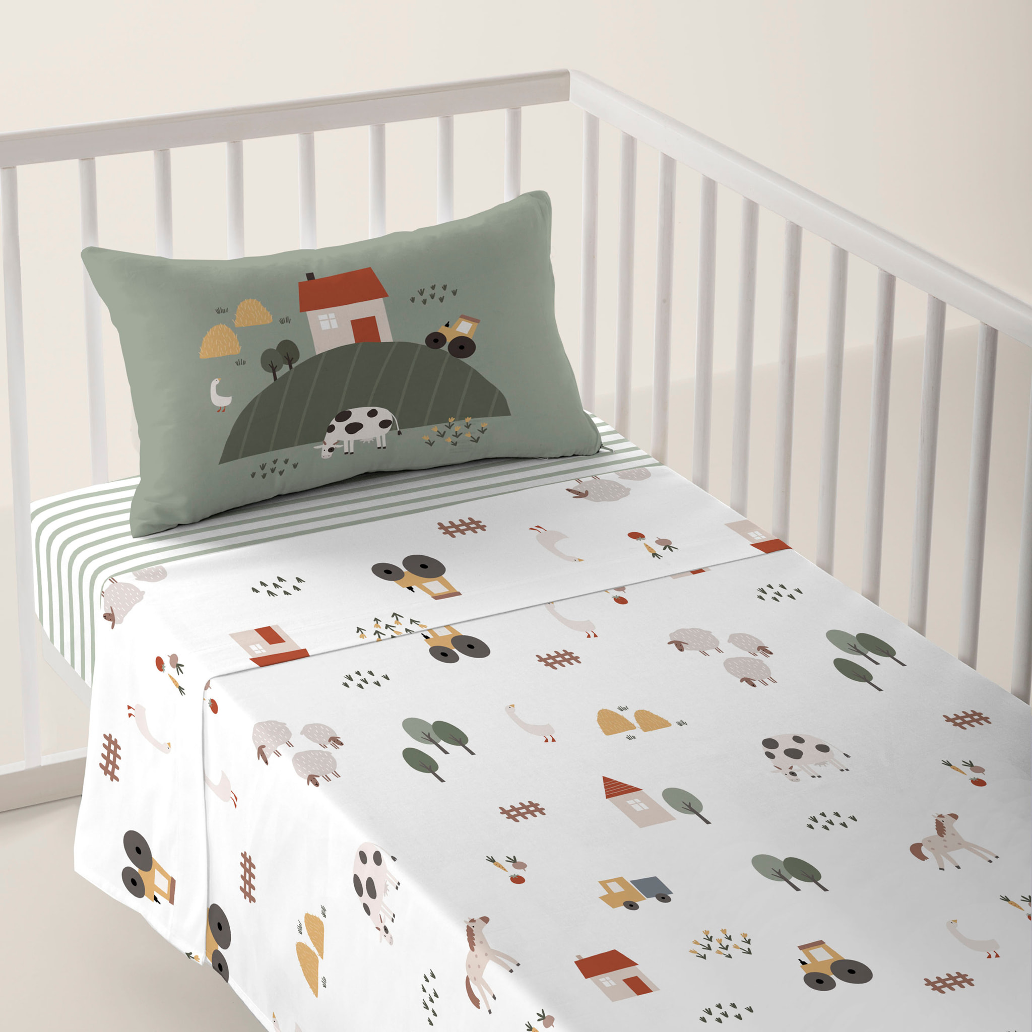 Cool Kids - Juego de Sábanas Estampadas - Infantil - Incluye 1 Funda de Almohada + 1 Sábana Bajera - 100% Algodón - Cuna/Maxicuna - Farm Life