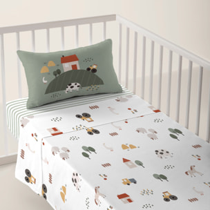 Cool Kids - Juego de Sábanas Estampadas - Infantil - Incluye 1 Funda de Almohada + 1 Sábana Bajera - 100% Algodón - Cuna/Maxicuna - Farm Life