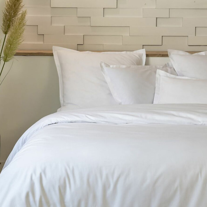 Parure Housse De Couette Uni 100% Percale de Coton - Mura - Neige