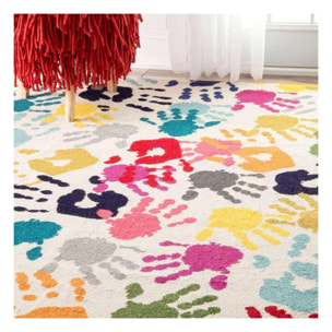 Tapis enfant Lafi motif mains multicolores, facile d'entretien