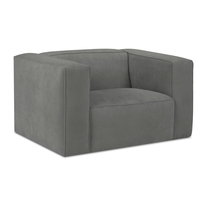 Fauteuil "Muse" en velours côtelé gris