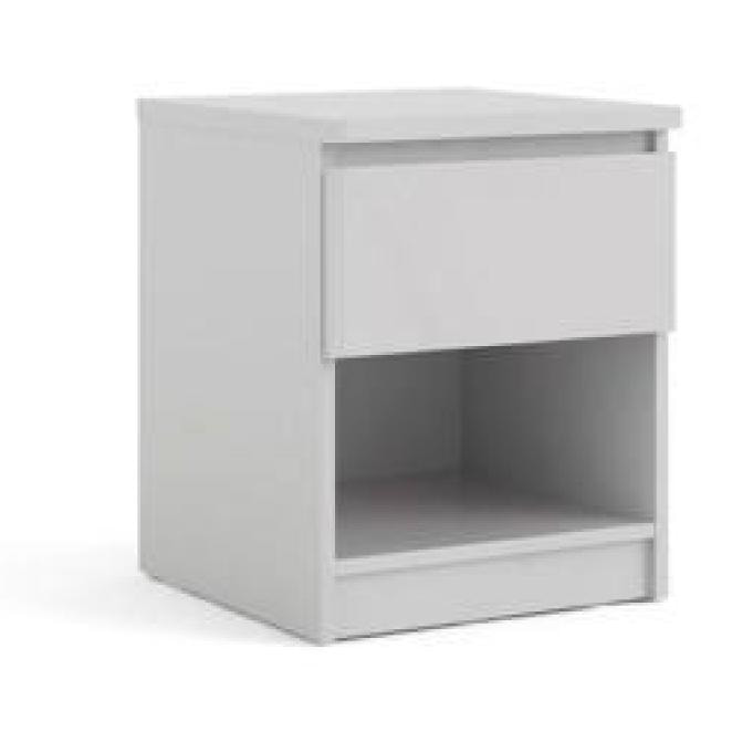 Comodino a un cassetto, colore bianco lucido, cm 40 x 49 x 40