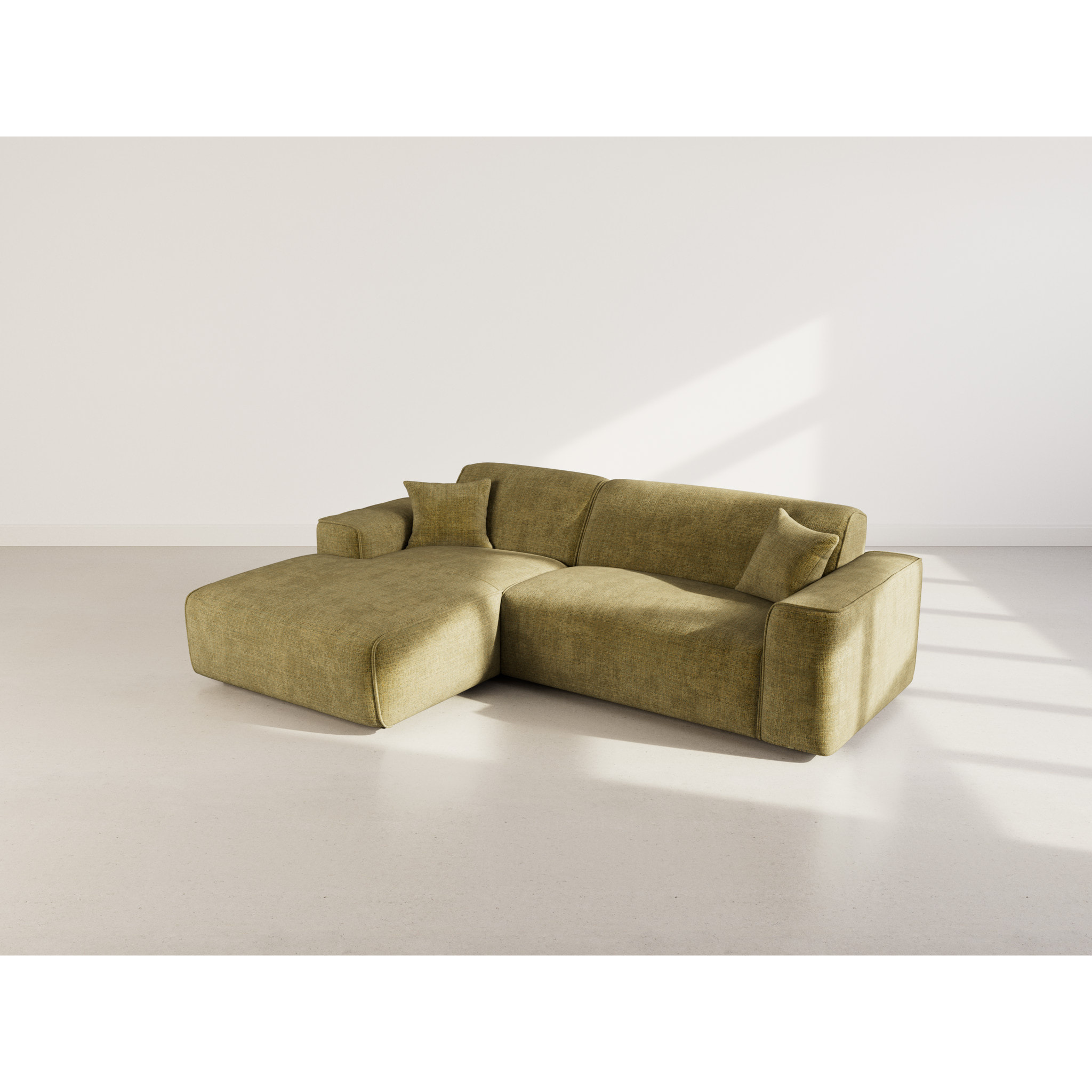 Lison - Canapé d'angle gauche 4 places en velours texturé - Vert Kaki