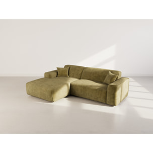 Lison - Canapé d'angle gauche 4 places en velours texturé - Vert Kaki