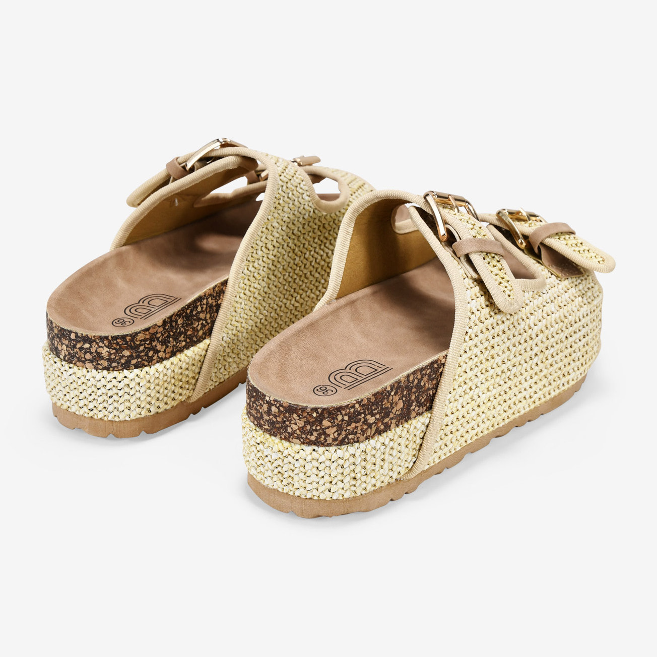 Sandalias esparto beige con plataforma y hebillas