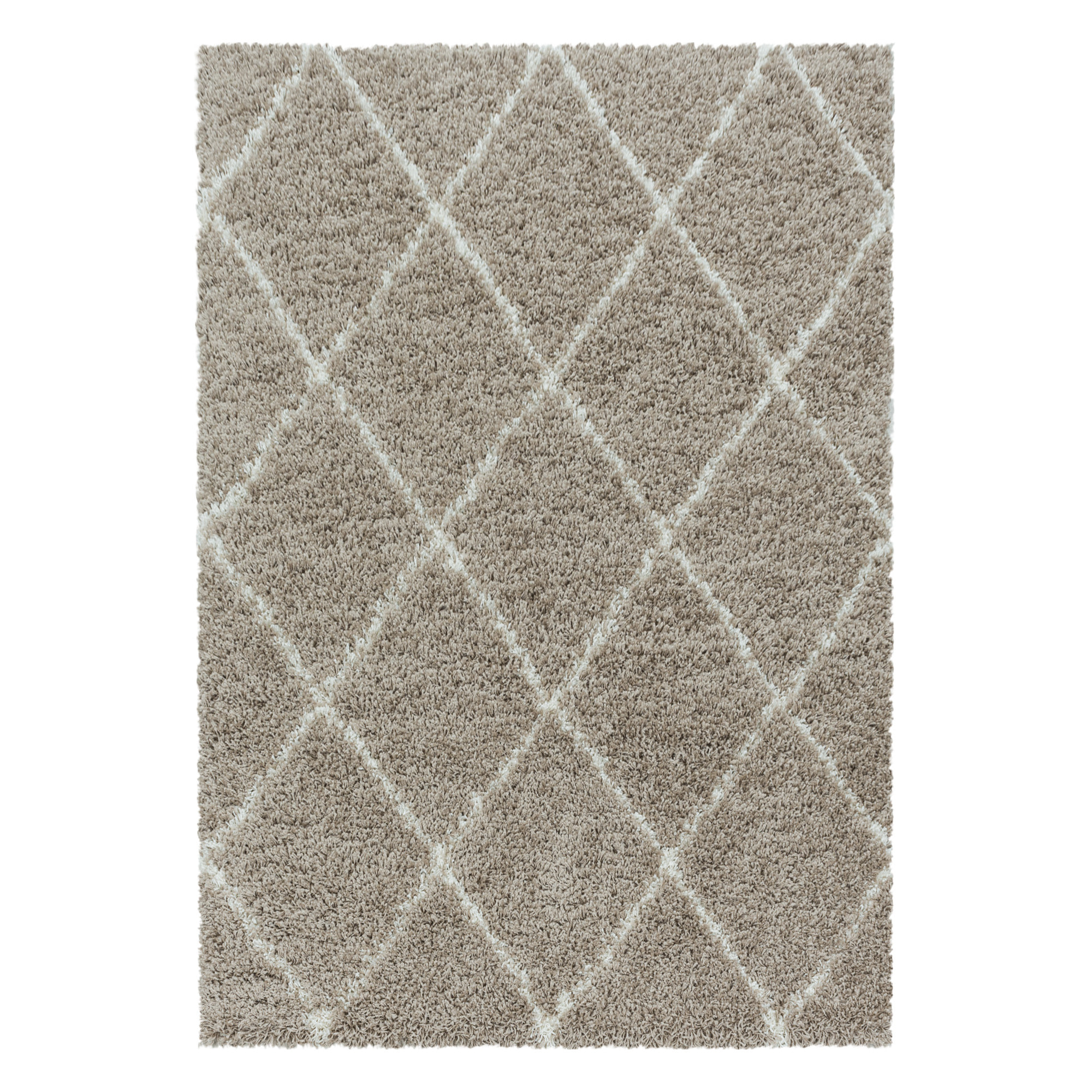 ALVOR - Tapis shaggy à poils longs motif berbère beige