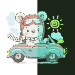 Sticker phosphorescent lumineux - OURSON EN BALADE AUTOMOBILE