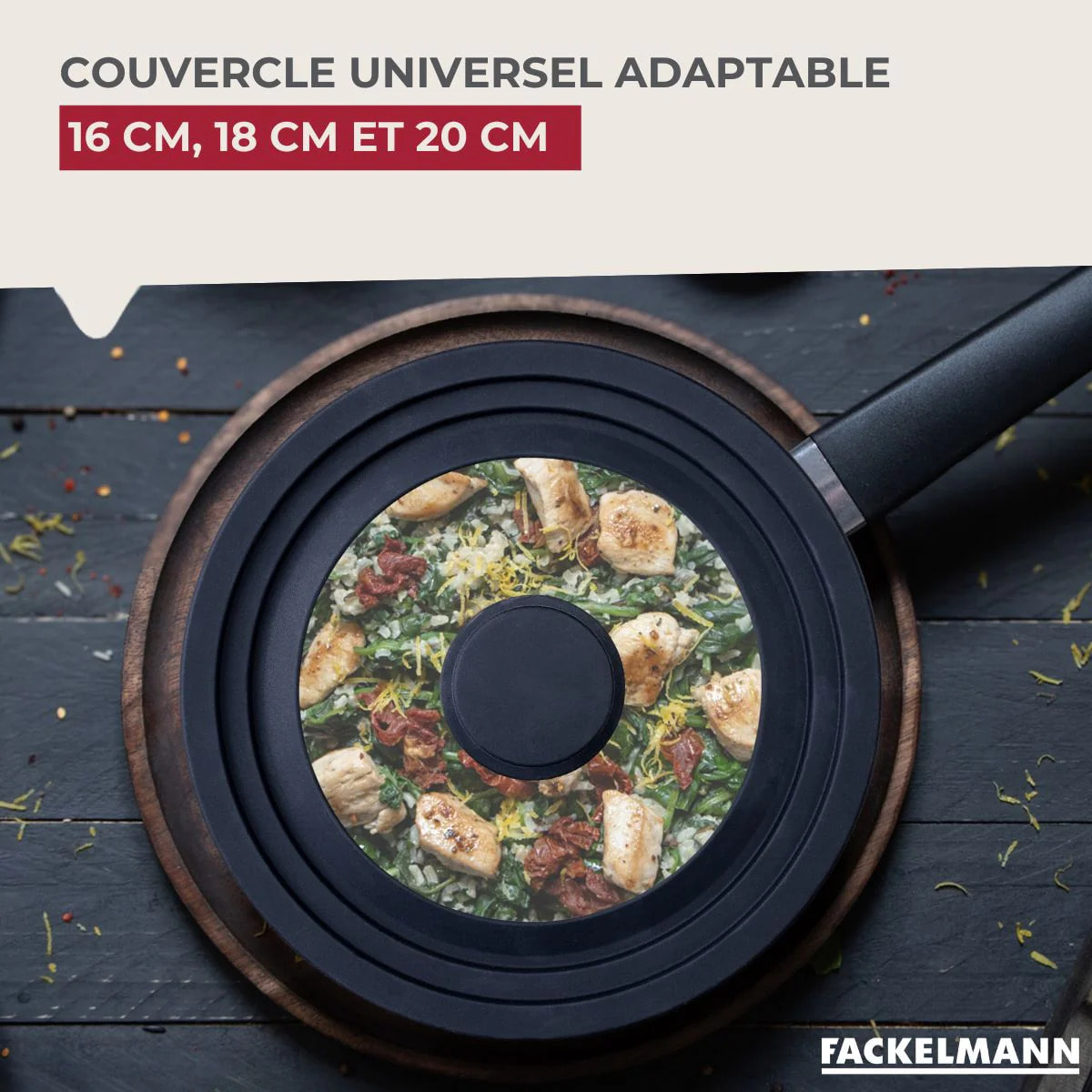 Set de 2 couvercles de cuisson 16/20 cm et 24/28 cm en verre et silicone Fackelmann Divers