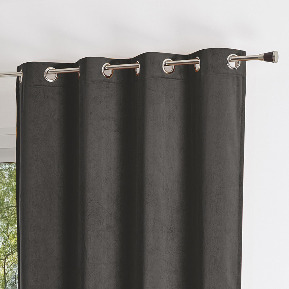 Rideau uni en suédine  - Effet daim et velours - Gris anthracite