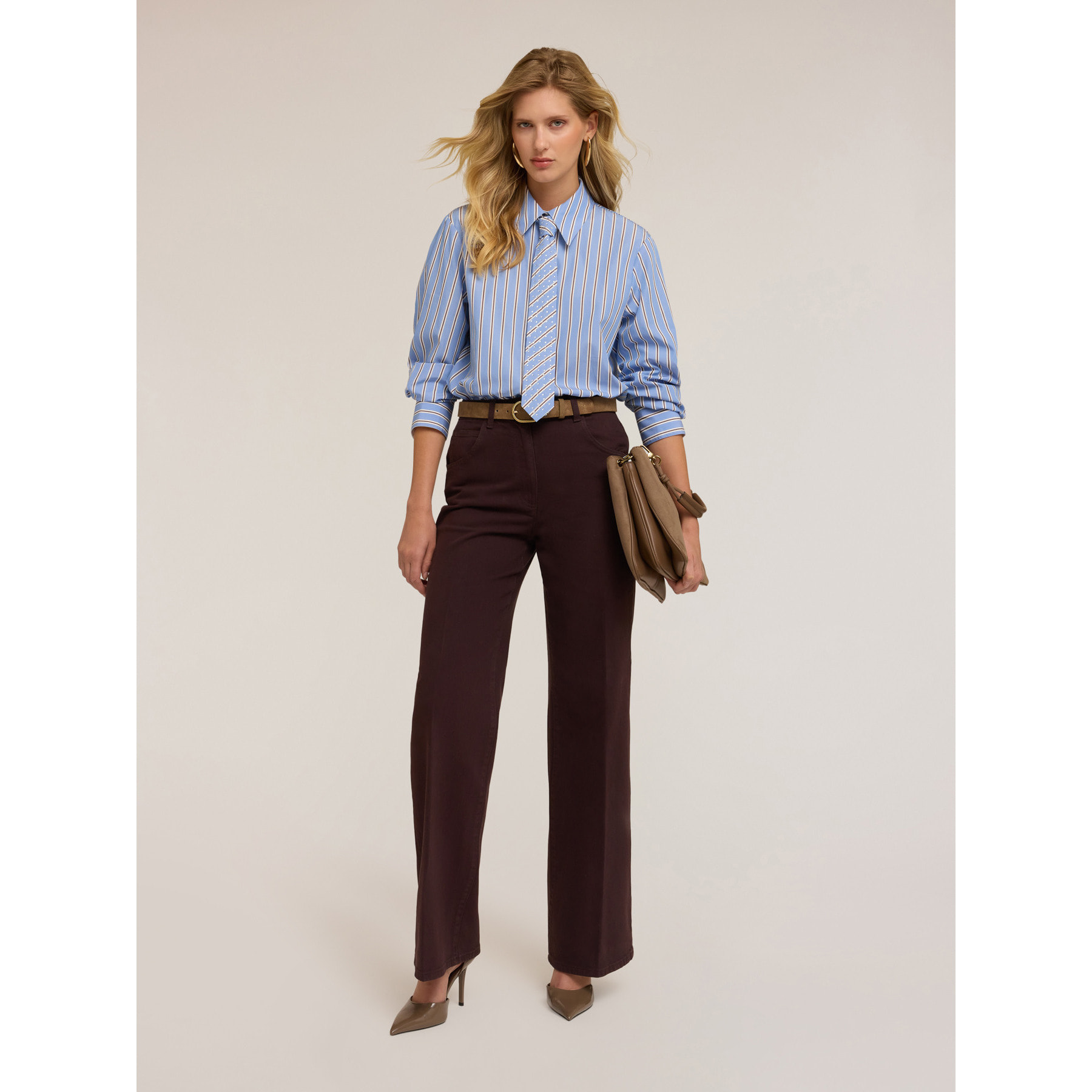 Motivi - Camicia a righe con cravatta strass - Azzurro