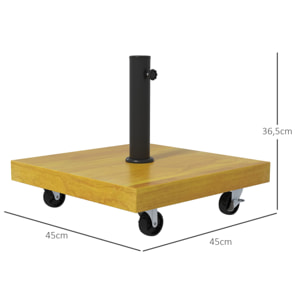 Pied de parasol carré - base de lestage poids net 25 Kg métal 4 roulettes